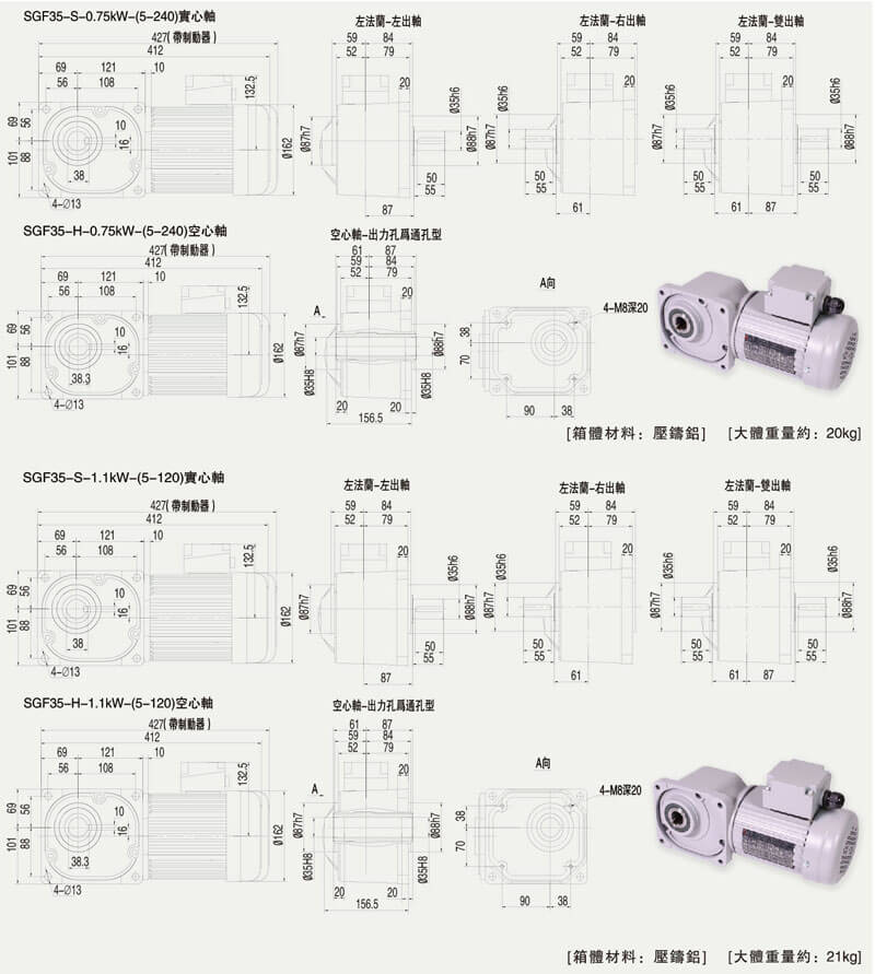 SGF35直交軸減速電機(jī)參數(shù)圖