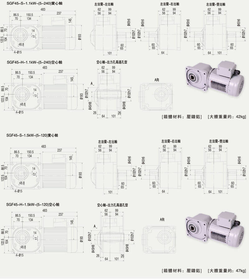 SGF45直交軸減速電機(jī)尺寸圖